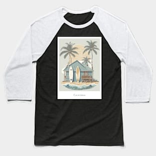 California Beach Shack - Surfing Baseball T-Shirt